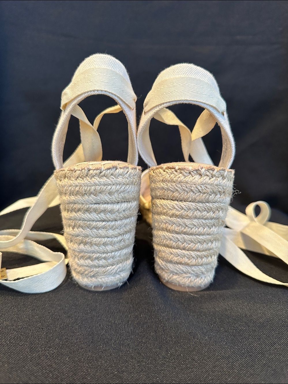 Aldo Ivory Cream Lace Espadrille Wedge Sandals with Wrap Ankle Ties Size 7 - Picture 6 of 8